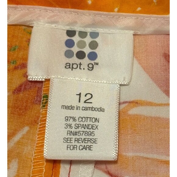 Apt. 9 Brand Orange Red Floral Flare Mid-Rise Skirt Knee Length Women's Size 12 - Picture 6 of 13